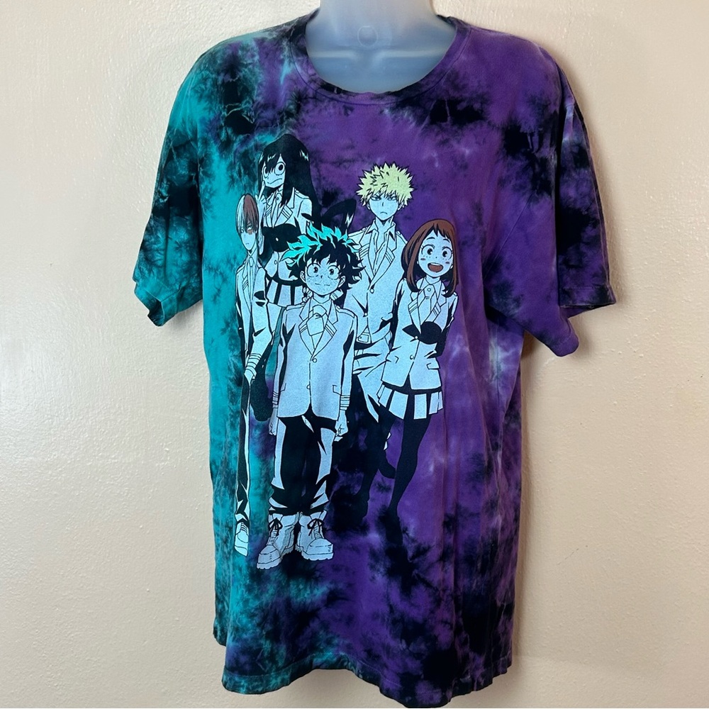 My Hero Academia Green Purple Black Tie Dye Shirt Adult M Anime Manga